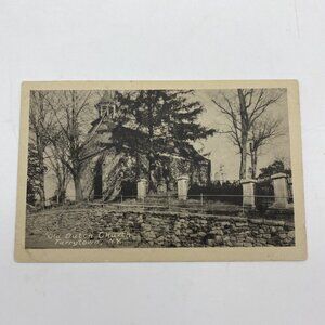 Vintage Tarrytown‎ NY Postcard Old Dutch Church Unposted￼ White Border 1940s